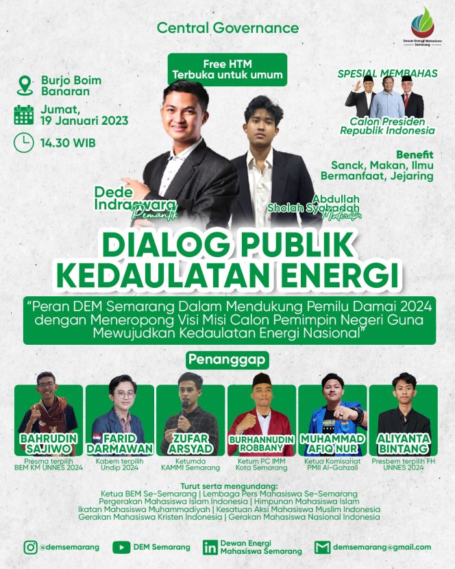 
					DEM Kota Semarang Gelar Dialog Publik Kedaulatan Energi dalam Mendukung Pemilu Damai 2024