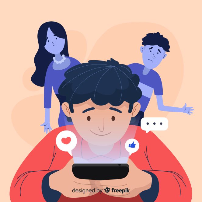 
					Ilustrasi remaja yang terjebak pada tekanan media sosial
