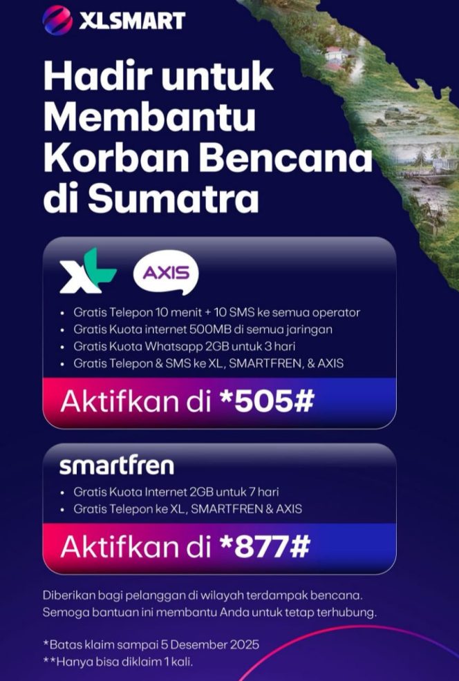 
					XLSMART Percepat Pemulihan Jaringan dan Gratiskan Layanan di Wilayah Banjir Sumatra 