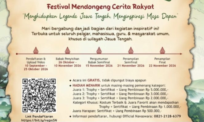 
					Ubah Bakat Bercerita Jadi Prestasi! Festival Mendongeng Jateng Dibuka Gratis Berhadiah Rp 5 Juta
